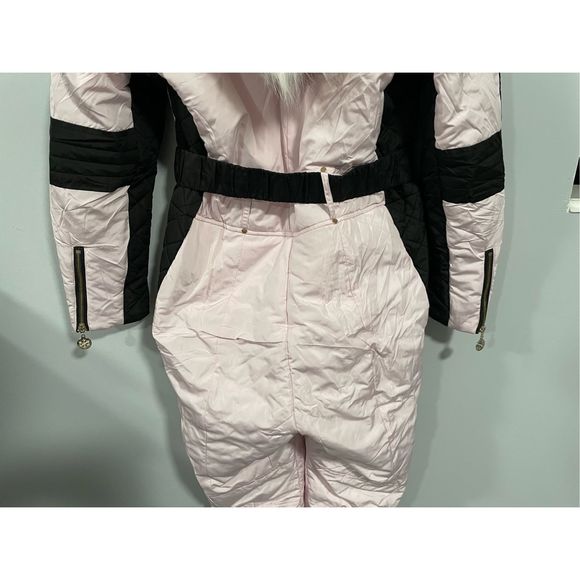 Women’s Medium Pink Unbranded Ski Snowsuit with Faux Fur Hood Overalls Jumpsuit - Picture 11 of 13
